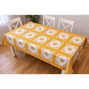 Rectangle MCM Vintage 1960s Linen Tablecloth Mustard & Avocado Floral  83x48